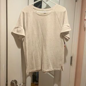 Cream Ruffle Sleeved Top with Pastel Speckles